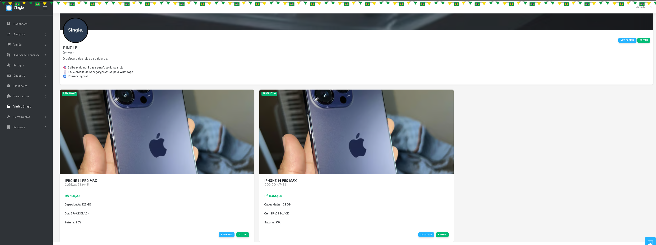 Vitrine Single em sistema para loja de celular