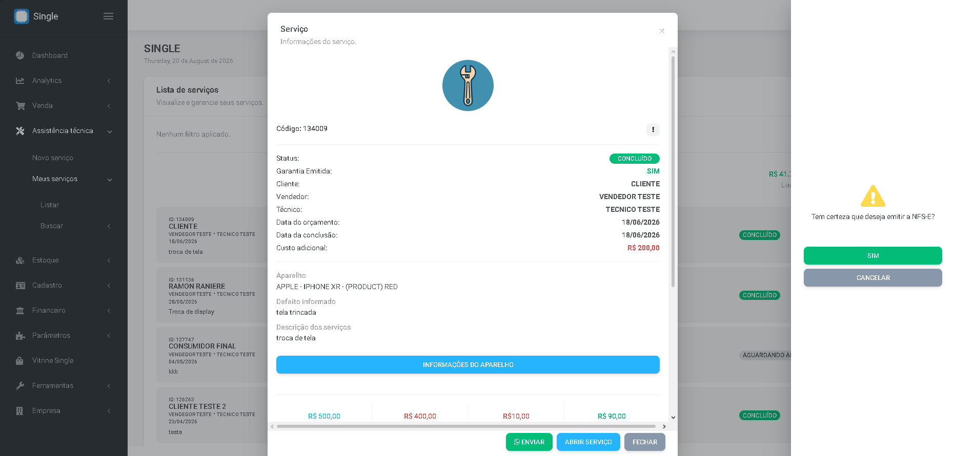 NFS-e para assistência técnica de celular