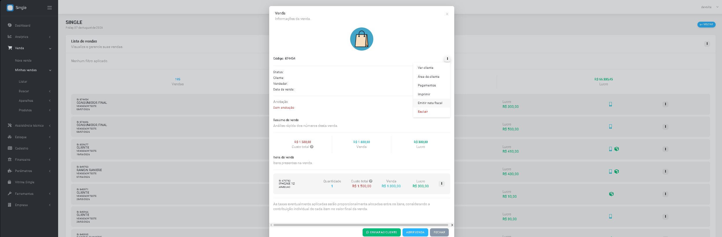 Emitir Nota fiscal em sistema para loja de celular